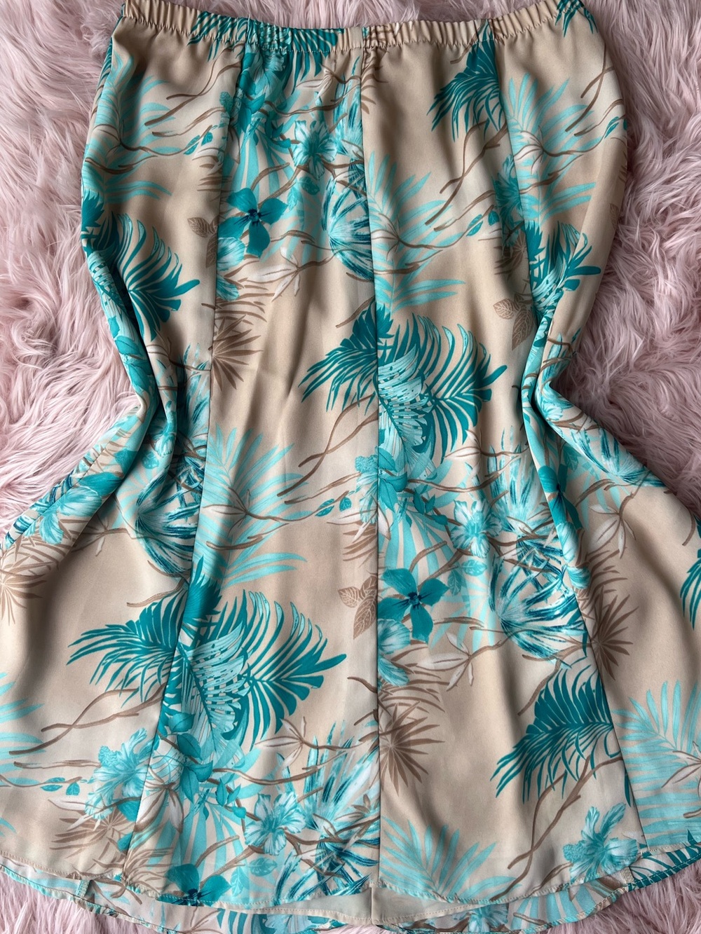 Women’s Vintage Carroll Reed Beige and Teal Floral Midi Skirt Plus Size